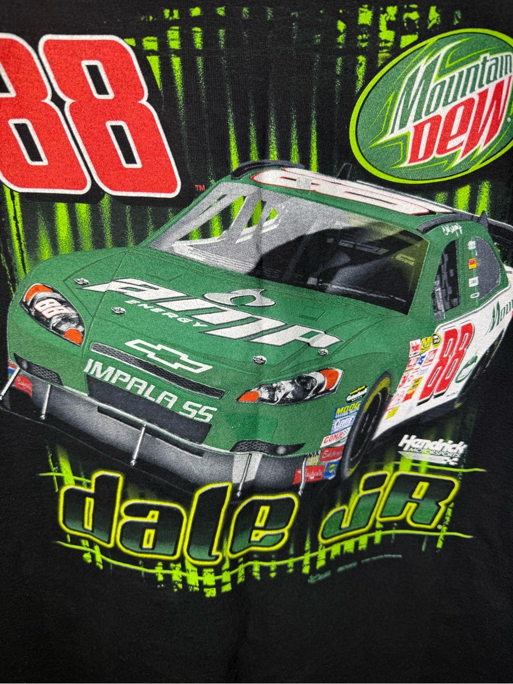 Chase Authentics Black T‑Shirt with Neon Green Dale Jr. Graphic